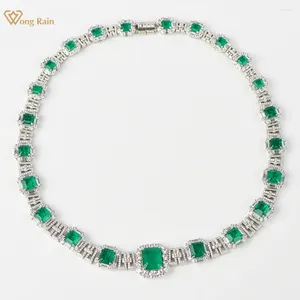 سلاسل Wong Rain Luxury 925 Sterling Silver Emerald High Carbon Diamond Gemstone Necklace for Women Gide Jewelry Gifts