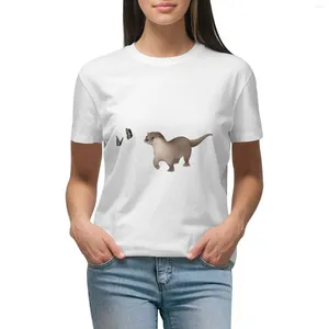 女子ポロスカワウソと蝶2 Tシャツ美学服の動物プリントシャツ女の子のドレス女性プラスサイズセクシー