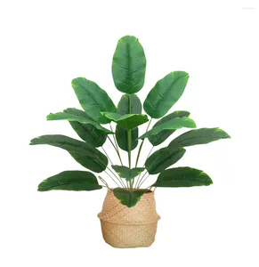 Decorative Flowers 82cm 18 Head Artificial Banana Tree Large Tropical Plant Fake Palm Leaf Plastic Faux Musa For Indoor Room Autumn Decor