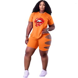 Designer Fashion Fashion Sexy Sports Conjunto 2024 Verão Europa e América Grande Casual Set Lip Hollo