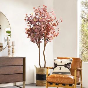 Dekorativa blommor konstgjorda eukalyptus trädkrukta falska växter rosa stora bonsai golv hem trädgård bröllop dekoration 1,5 m 1,8 m