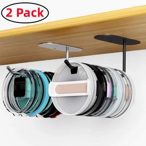 Storage Bags 2Pcs Tumbler Lid Organizer Stainless Steel Cup Hanger Holders Kitchen Hooks Under Cabinet Self-Adhesive Wall Mounted