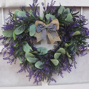 Decorative Flowers Artificial Lavender Wreath Garland Hanging Pendant For Front Door Wall Home Decoration