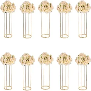 Party Decoration Gold Metal Column Wedding Centerpieces Table With Plates Ceremony Modern Geometric Bulk Flowers 10st