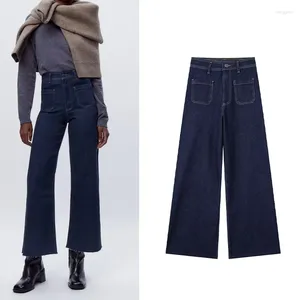 Kvinnors jeans enkla avslappnade bredbensbyxor för kvinnor. Wide-ben-jeans. Vintage high street mode midjade