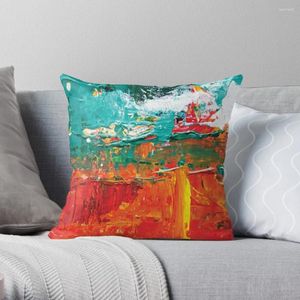 Pillow Abstract Acrylic Modern Painting Red Land Blue Water Throw S For Decorative Sofa