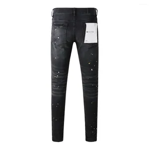 Calça feminina Marca roxa Jeans de alta qualidade 1: 1 2024 Tide Moda Slim Street Paint Ripped bezerro preto