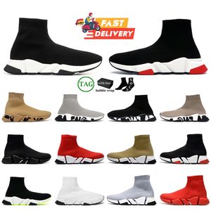 2024 Tasarımcı Çorap Ayakkabıları Erkekler Kadın Graffiti Beyaz Siyah Kırmızı Bej Pembe Clear Sole Dant-Up Neon Sarı Çorap Hız Runner Trainers Düz Platform Spor Sabahları Günlük 36-45