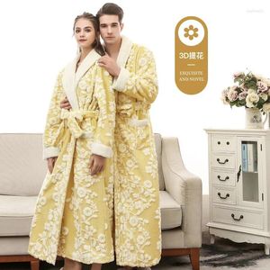 Home Clothing Winter Extra Long Jacquard Warm Flannel Bathrobe Women Plus Size Coral Fleece Bath Robe Floral Dressing Gown Men Thick