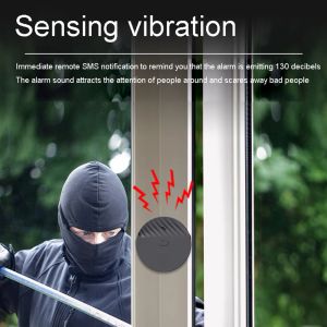 Detektor Tuya WiFi Vibration Sensors Alarm fungerar med smart liv Glass Break Security Alarm Sensor 130dB Alarm Sound for Home Business