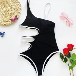 Women's Swimwear Black Bikini Cut Out Swimsuit Sexy Irregular Bandage Border One-piece Women Beach Outfit Bikinis Set Bathing Suit Mujer