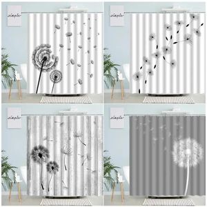 Shower Curtains Black And White Dandelion Retro Grey Wood Board Plant Flower Bath Curtain Modern Simple Cloth Bathroom Decor Set