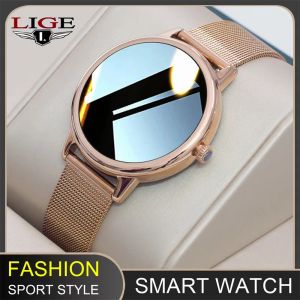 Zegarki Super Slim Fashion Women Smart Watch 2021 Pełny dotyk okrągły ekran Smartwatch dla kobiety monitor na Androida i iOS
