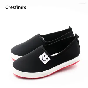 Sıradan Ayakkabı Cresfimix Sapatos Feminos Kadın Yüksek Kaliteli Tuval Üzerinde Flat Lady Üzerinde Sligeve Sevimli Gülümseme Baskısı Siyah Loafers Serin