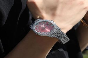Valentine039S 42 -мм алмазные ледяные часы Автоматические движения Водонепроницаемое роскошное со стразом.