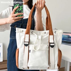 Sacos de ombro de tecido de nylon de nylon à prova de respingos para mulheres Multipocketock String Bag Bolsa de Livro de Estudantes de Grande Capacidade 240326