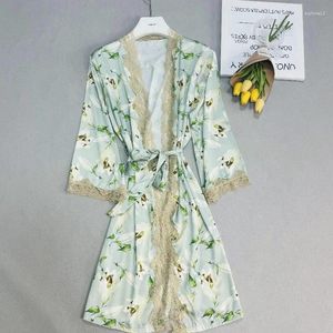 Home Clothing Female Satin Kimono Robe Bridal Wedding Dressing Gown Casual Print Bathrobe Summer V-Neck Nightgown Sexy Nightwear Loungewear