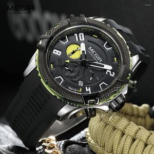 Наручительные часы Megir Fashion Watch для мужчин оранжевый силиконовый ремешок спортивный хронограф Кварцевые наручные часы с датой 24-часовой дисплей 3ATM водонепроницаемый