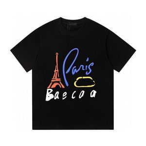 T Shirt Casual Short Sleeved Versatile Summer Loose New Paris Fashion Brand Letter Tower Printed Round Neck T-shirt For Men And Women