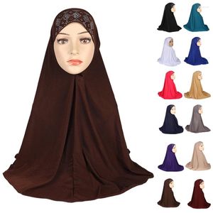 Этническая одежда Комфортный размер мусульманский амира хиджаб с стразами на заднем плане Исламский шарф