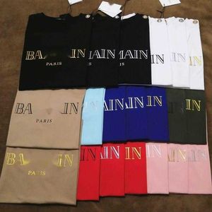 Designer brand fashion top Ba Jia shoulder gold buckle interwoven alphabet print star women's men's T-shirt pure cotton short-sleeved summer street T-shirt