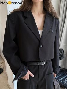 Women's Suits HanOrange 2024 Spring Fashion Modern Wide Shoulder Silhouette Cropped Suit Jacket Women Loose High Waist Short Blazer