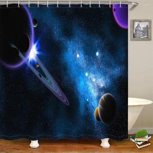 Duschgardiner Milky Way Galaxies under Night Sky Bright Planet Curtain Set för badrum badvattentät tyg med 12 krokar Deor