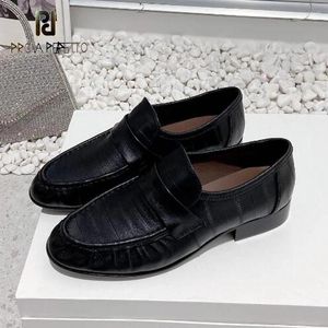 Casual Shoes Female Sheepskin Leather Loafers Slip On Deep Mouth Daily Leisure Comfortable All Match Sapatos Mujer Black Beige Shoe