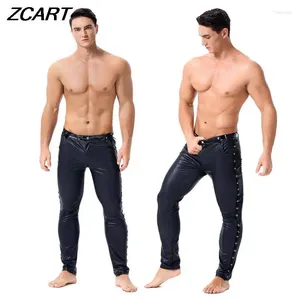 Calcinha feminina masculino exótico sexy sexy calça de couro molhado Pu látex zíper aberto masculino pvc clubwear gay fetish pólo de dança