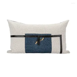 Kudde Dekorativ täckning för vardagsrumsstol svart läder randig soffa kuddar blå beige bomullslinne midja