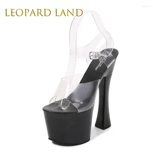 Elbise Ayakkabı Leopard Land Kadın Sandalet Şeffaf Balık Ağız Yaz Seksi 1100 Serisi 20cm Topuk 10cm Platform LFD