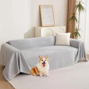 Pokrywa krzesła Couch pokrywka dla zwierząt domowych jasnoszare 2 -poduszki sofa prosta frędzla loveseat l w kształcie 91 „x118”