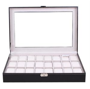 24 сетки PU Кожаная часовая коробка черная ювелирная шейка для хранения шейка Организатор Классический держатель подушек Прозрачный стекло SH190729249X4980938