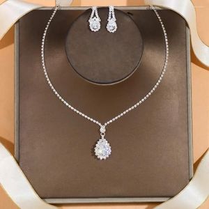 Necklace Earrings Set Elegant Neckalce Sets Women Wedding Jewelry Simple Bling Rhinestone Water Drop Bridal Accessories