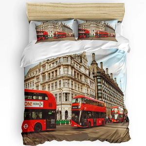 Bedding Sets London Red Bus Building House 3pcs Conjunto para o quarto Casamento de casal Têxtil Textile Capa Passagem Quilt