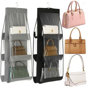 Storage Bags 6 Pocket Handbag Organizer Dustproof Shelf Transparent 360 Degree Rotating Hook For Door Closet Wardrobe