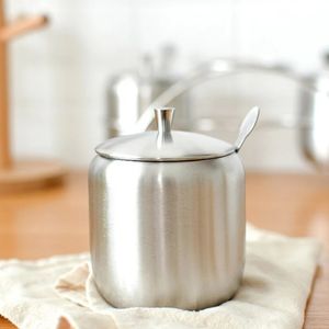350ml Stainless Steel Sugar Bowl Coffee Seasoning Jar Condiment Pot Spice Container Canister Cruet with Lid and Spoon