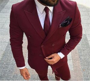 2018 skräddarsydda män kostymer burgundy vin röd dubbel breasted blazer brudgum tuxedo bröllop kostymer företag smal fit mode stilig 4664041