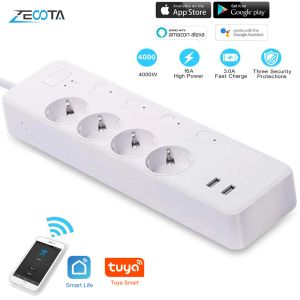 Converter WiFi Tuya Smart Power Strip EU Plug Outlet USB Sockets övervakning Konsumtion Fjärr Independent Control av Google Home Alexa