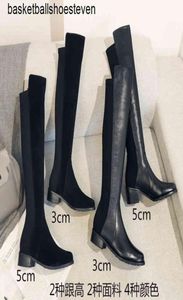 5050 Spring Winter New Leather Round Head Heel Middle Cyel Black Stitching Show Women Women039S Knee High Knight Boots6920432