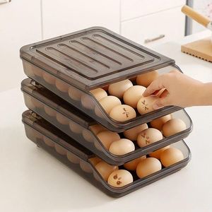 Lagringsflaskor Automatisk rullande äggkartongkylskåp Multi-Layer Box Kitchen Container Bekvämt och säkert rack