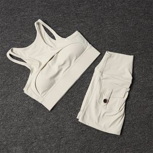 Kvinnors trackdräkt shorts yoga set med ficka hög midja sportkläder bra fitness träning leggings cykel gym sport kostym 240320
