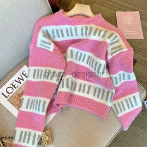 Designer Women Sweaters Winter Pullover Vintage Sweet Stickers Korean Chic Striped O Neck Sueter Mujer VV732528