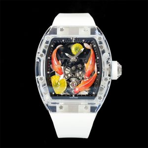 S 10 Montre de lukse ryby grające turbillon męskie zegarki turbillon ruch kryształowy gumowy pasek luksusowy zegarek zegarek relojes