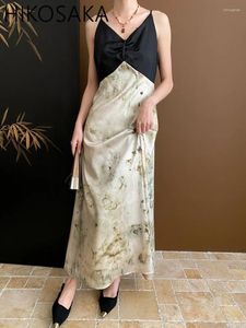 Casual Dresses Chinese Ink Smudge Vintage Sling Dress Women Contrast Color Patchwork V-neck Sleeveless Tank Robe 202 Summer Vestidos