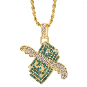 Correntes Hip Hop Green Pave Bling Flying Dollar Dollar Pingentents Colar para homens Acessórios para joias de rapper