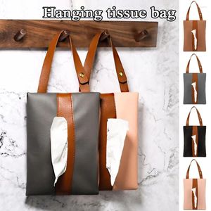 Förvaringspåsar Portable Tissue Bag Car Box Hanging Paper Handduk Creative Pu Leather Vehicle Home Holder