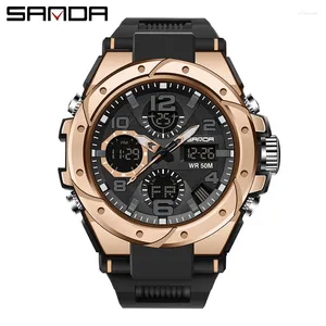 Zegarek zegarki Sanda Men Sports Watches Dual Down Analog Digital LED Electronic Quartz Waterproof Swimming Military Watch 6008