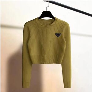 Wczesna wiosna Nowy sweter z długimi rękawem Top Krótki temperament Szczupły okrągłe okrągłe miejsce wewnętrzne solidne kolory Sweter LC
