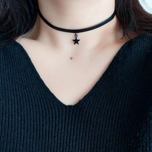 Choker Cute Star Five-pointed Black PU Neck Strap Collar Short Clavicle Chain Necklace Women's Accessories Ornaments
